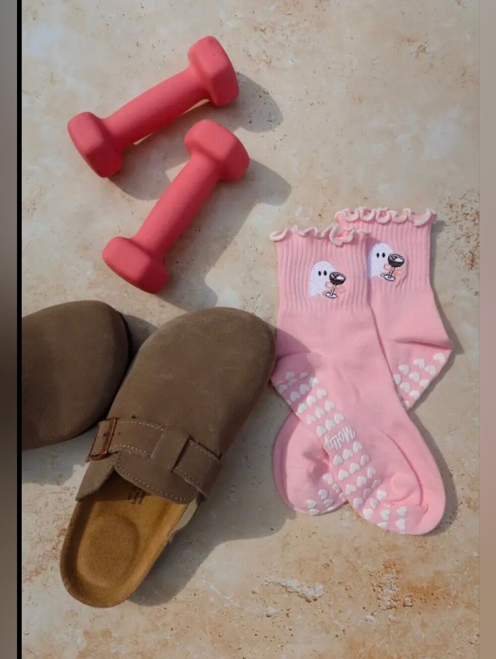Ruffle Crew with Expresso Martini Ghost Embroidery And Heart Grip Socks